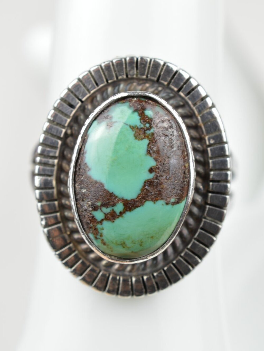 Herman Smith Navajo Sterling Silver Turquoise Ring Size 7 Signed HS Vintage 8.2g